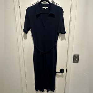 Biden 12R navy split him cotton tie waste midi dress
